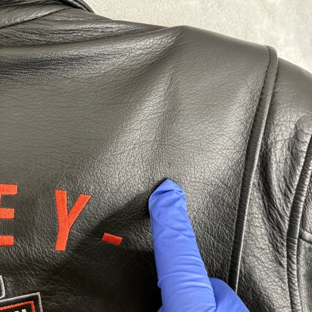 Harley Davidson Womens Leather Jacket Black Large Embroidered Logo Pockets - Picture 5 of 16